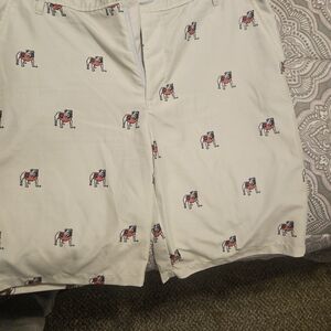 Men's Cream Bulldog Print Shorts